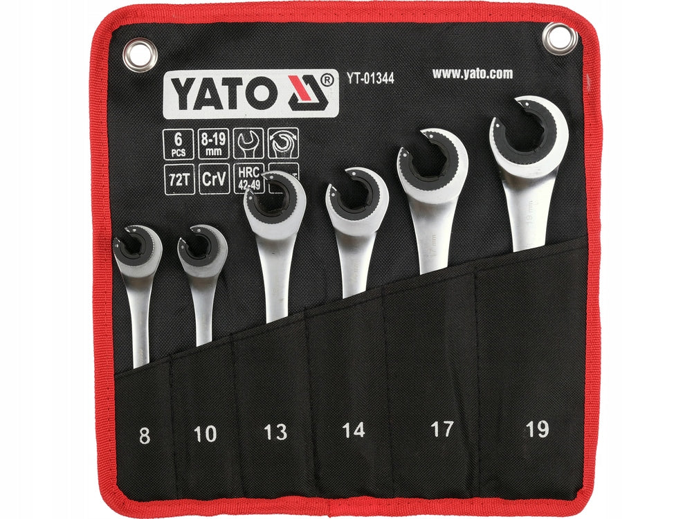 SET OF SEMI-OPEN WRENCHES WITH RATCHET 8-19MM 6 PCS YT-01344 YATO