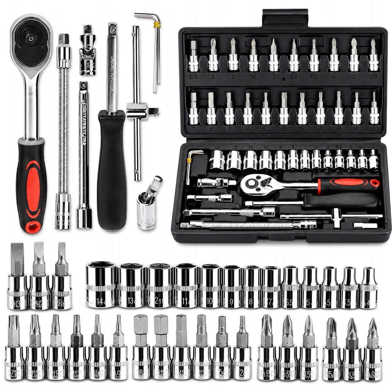 SET OF SOCKET WRENCH BITS RATCHET ADAPTERS SOCKET WRENCHES 46 PIECES