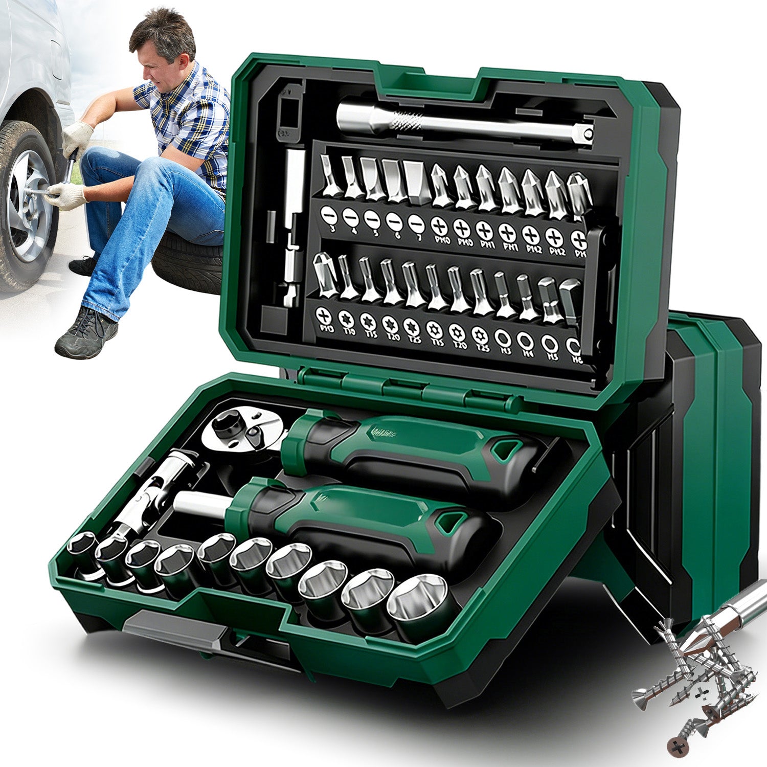 SET OF SOCKET WRENCH TOOLS BITS SOCKET WRENCHES 40 EL. SUITCASE