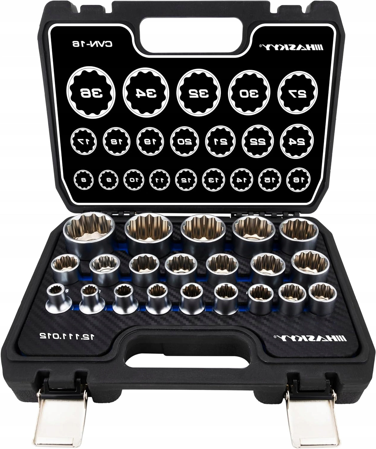 SET OF SOCKET WRENCHES 12 ANGLE 8 TO 36 MM IN THE SYSTEM CASE