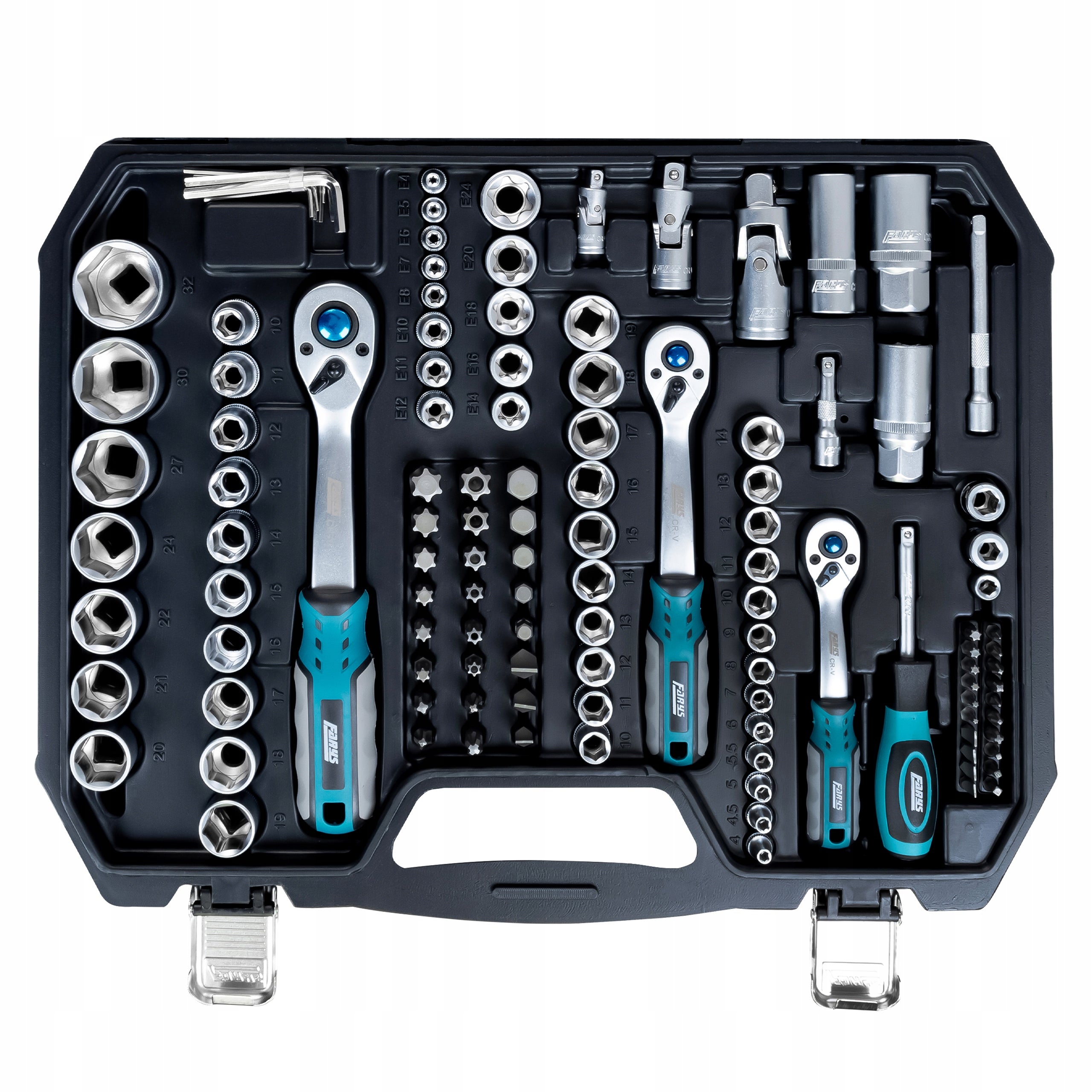 SET OF SOCKET WRENCHES 171EL. RATTLES 1/2 1/4 3/8 CAPS BITS FARYS Product weight with unit packaging 10 kg