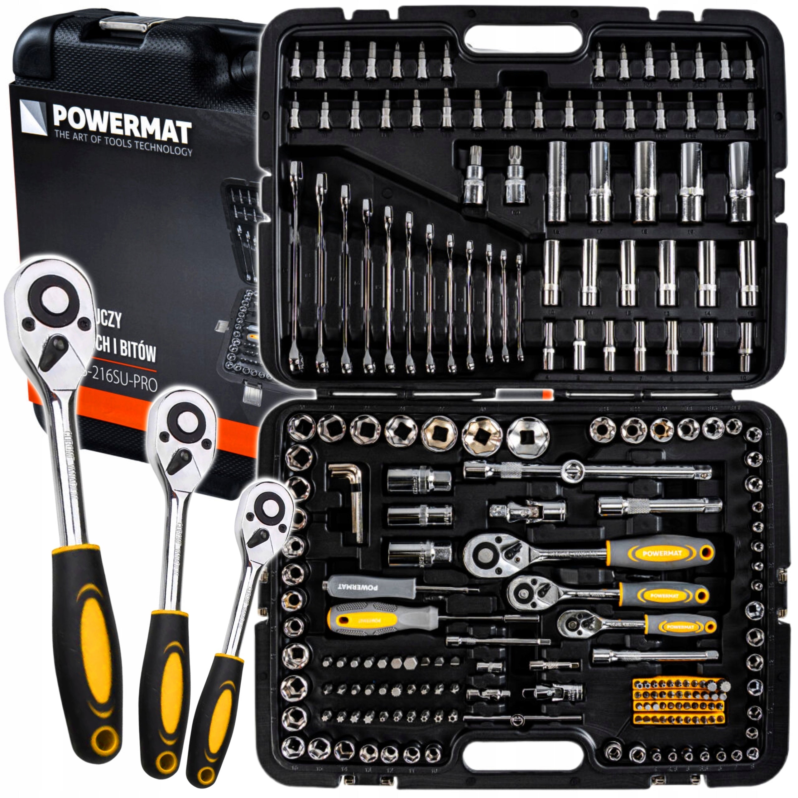 SET OF SOCKET WRENCHES 216 el 3 RATTLES 1/2" 1/4" 3/8" SUITCASE