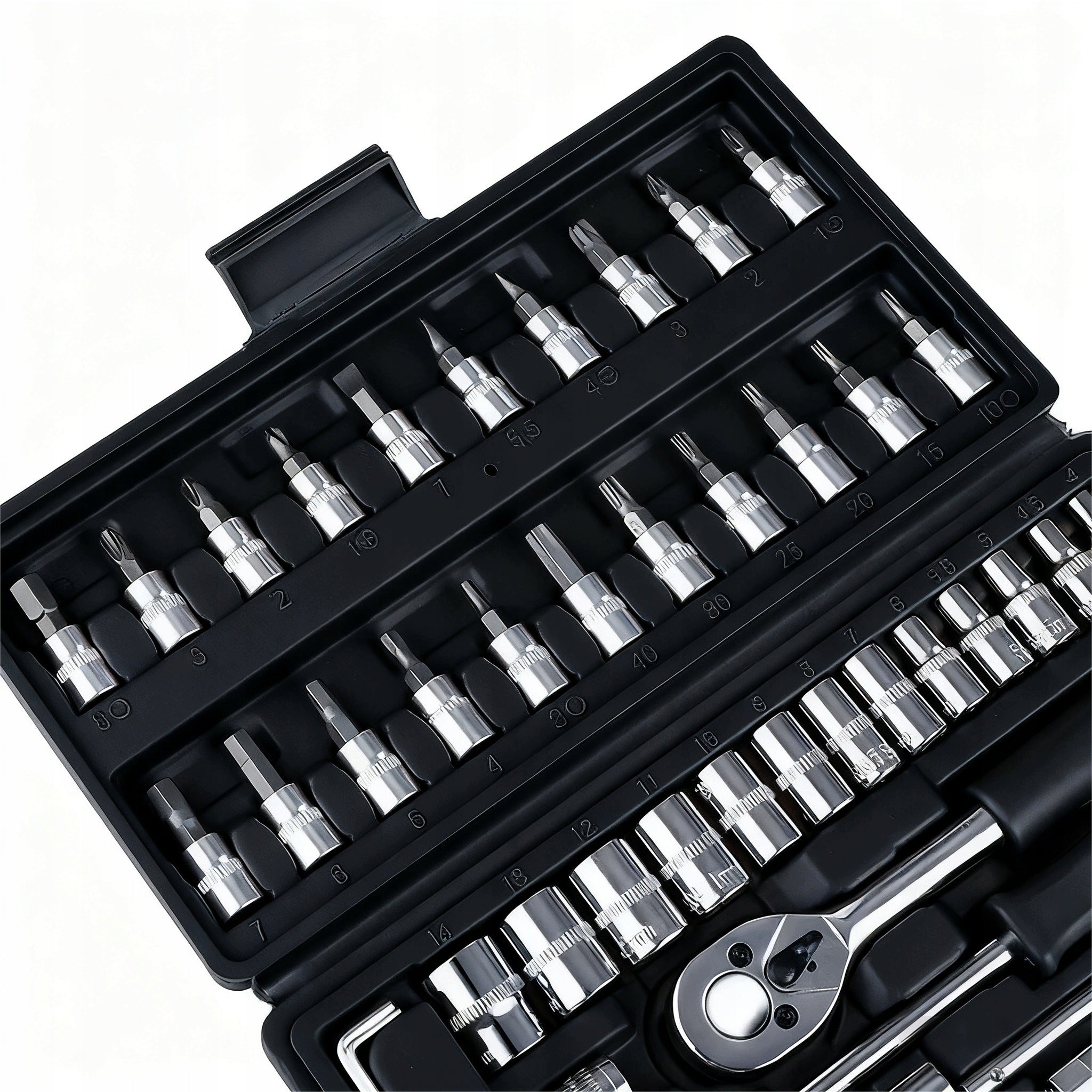 SET OF SOCKET WRENCHES 46 ELEMENTS RATCHET BITS ADAPTERS IN CASE Packaging status original