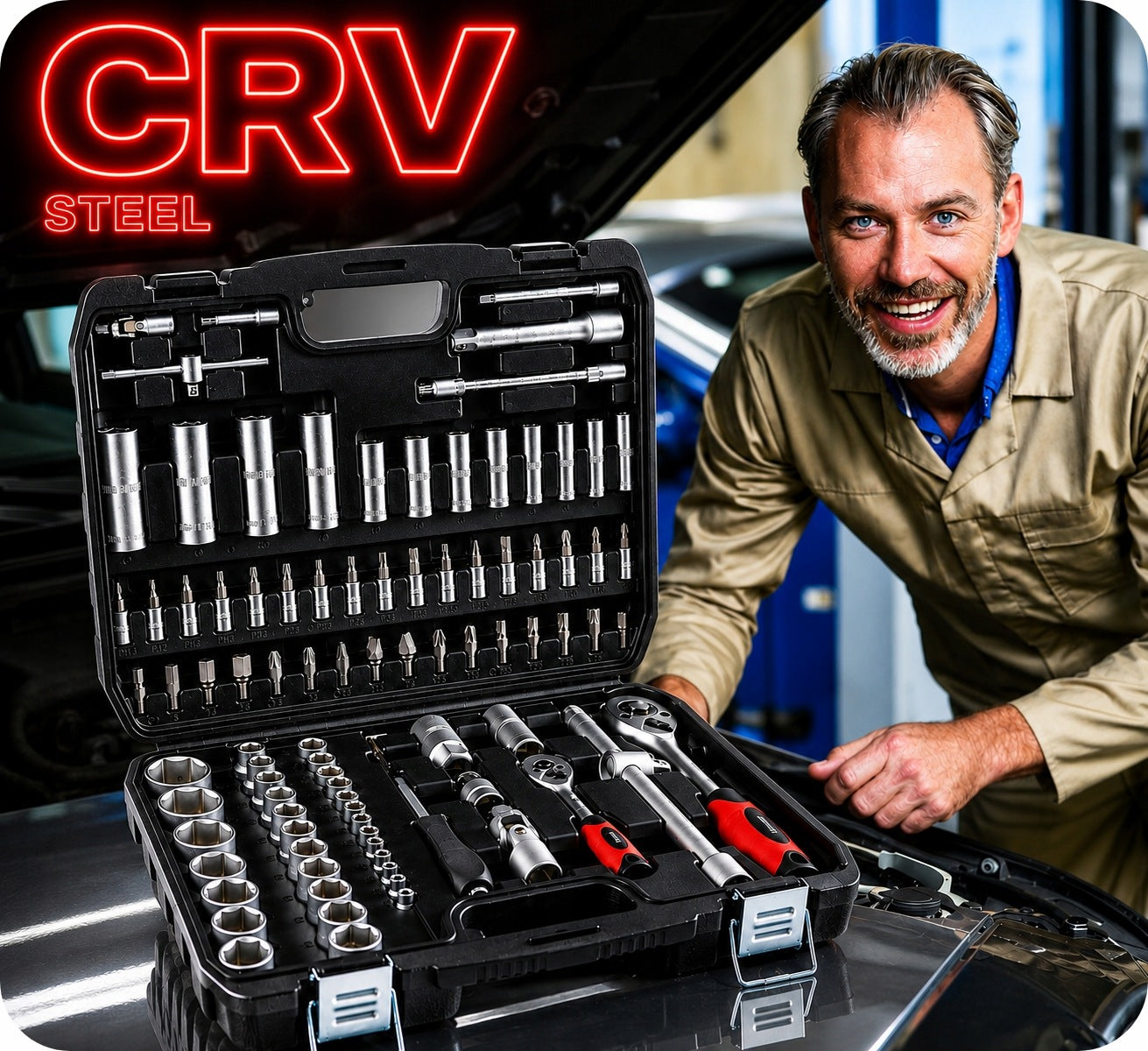 SET OF SOCKET WRENCHES 94 EL. RATCHET CAPS SUITCASE KEYS TORX Brand Verke