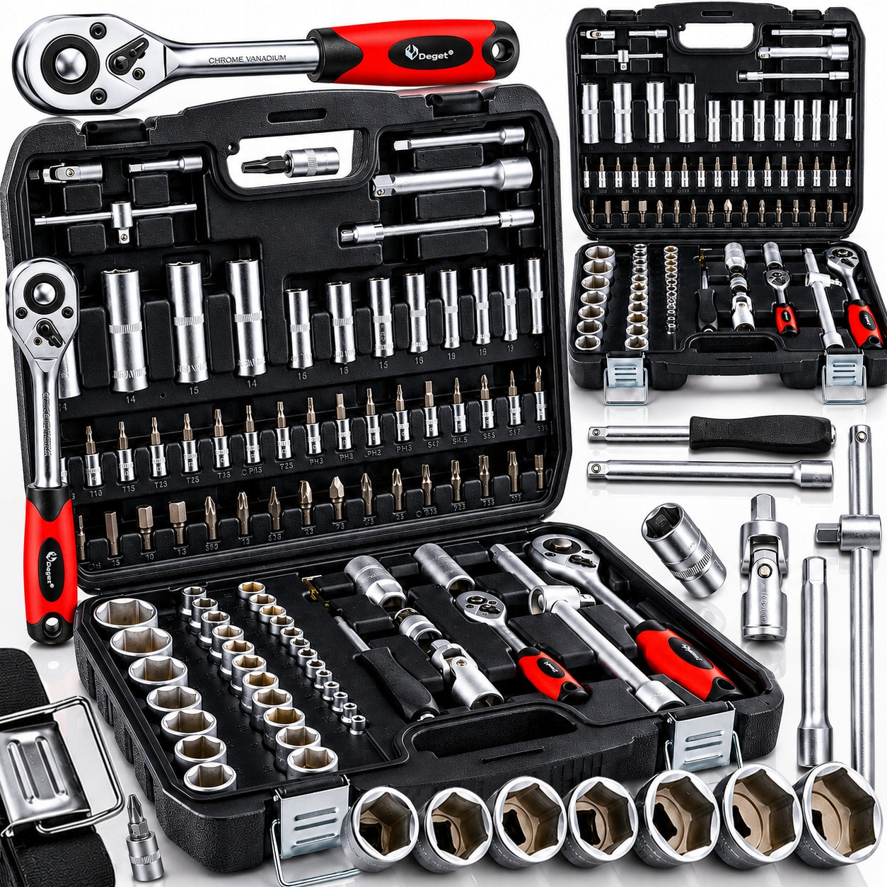 SET OF SOCKET WRENCHES 94 EL. RATCHET CAPS SUITCASE KEYS TORX