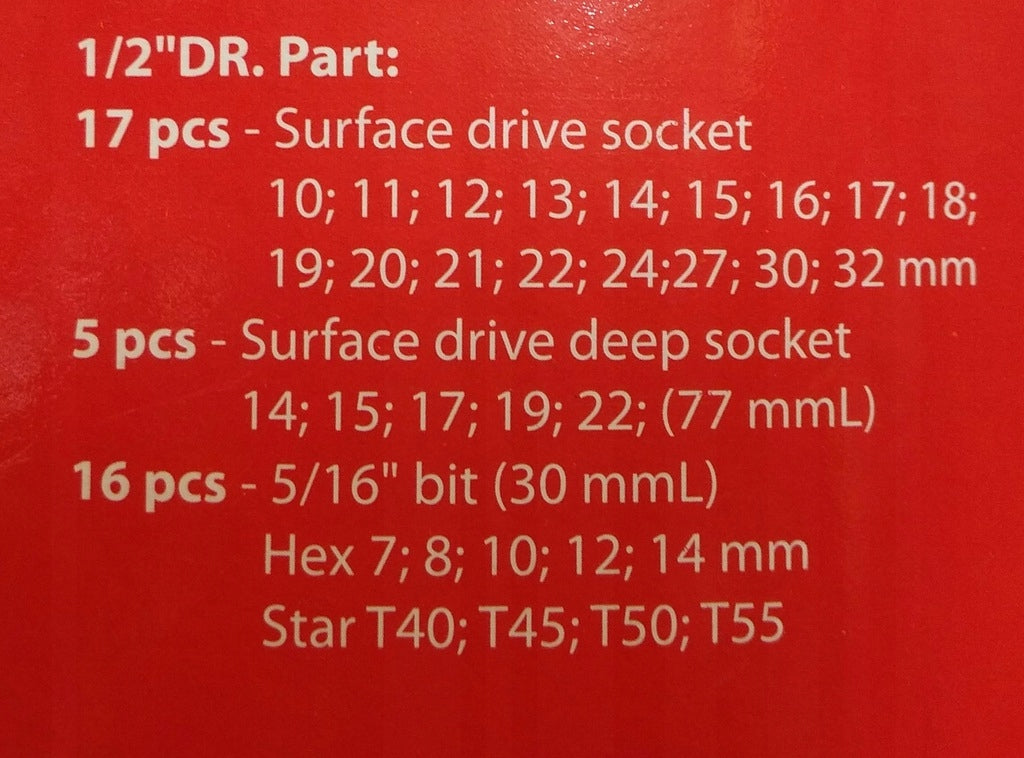 SET OF SOCKET WRENCHES 94EL Number of items in the set 94