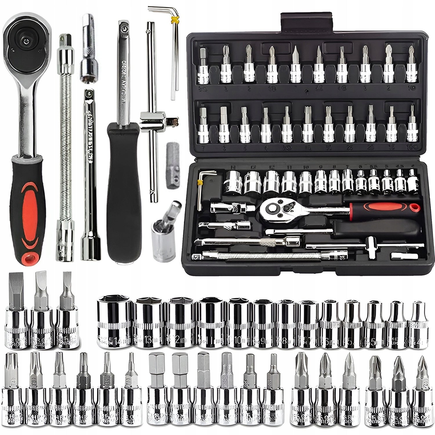SET OF SOCKET WRENCHES BITS RATCHET ADAPTERS SOCKET WRENCHES CrV 46sz
