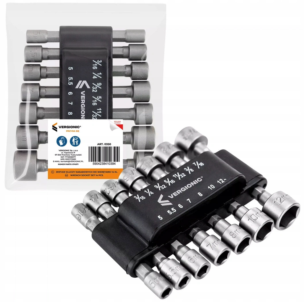 SET OF SOCKET WRENCHES FOR SCREWDRIVER DRILL 14 EL. VERGIONIC Brand Vergionic