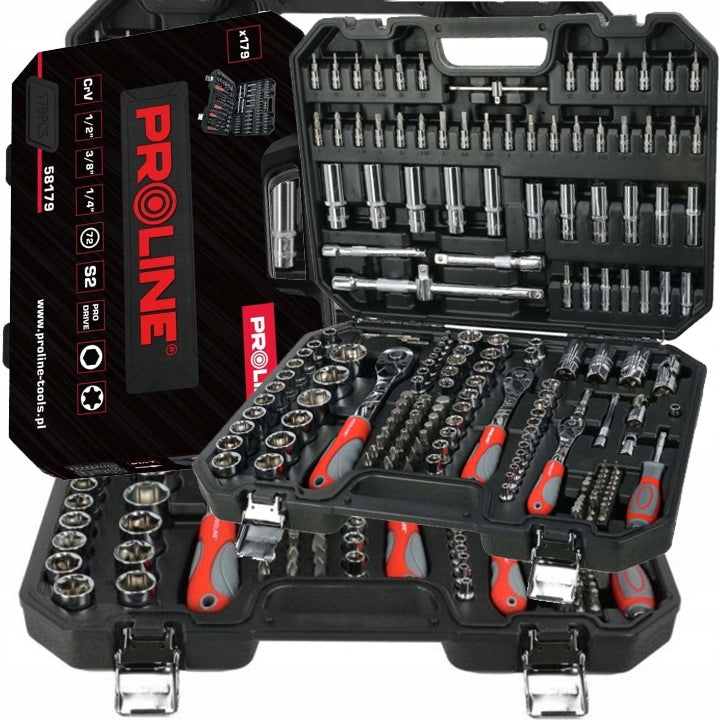 SET OF SOCKET WRENCHES IN CASE 179 ELEMENTS 1/2 3/8 1/4 TORX Proline Packaging status original