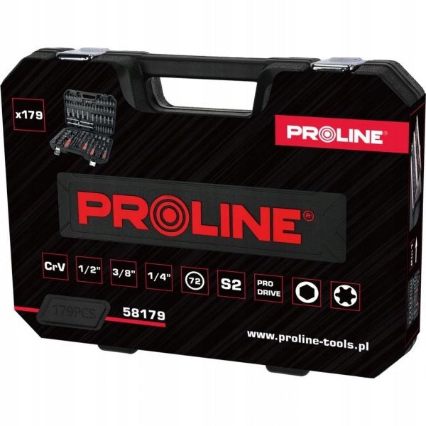 SET OF SOCKET WRENCHES IN CASE 179 ELEMENTS 1/2 3/8 1/4 TORX Proline Product weight with unit packaging 9 kg