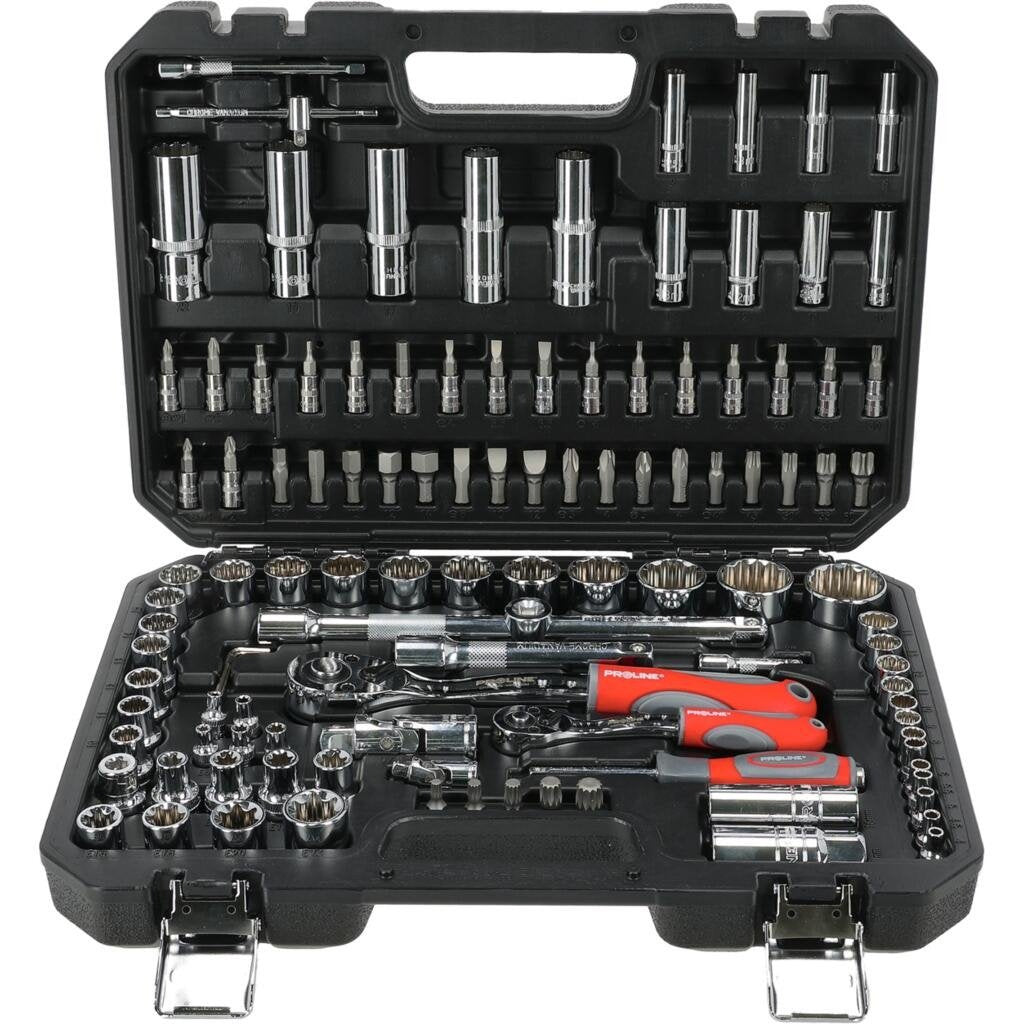 SET OF SOCKET WRENCHES IN WORKSHOP BOX 113EL> 1/2 1/4 Proline Packaging status original
