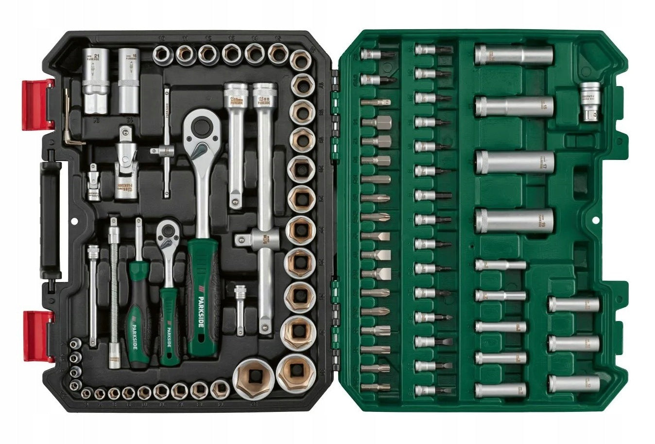 SET OF SOCKET WRENCHES PARKSIDE 2x RATCHET TOOL CASE 94 EL. Packaging status original