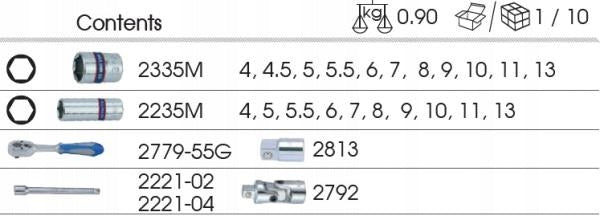 SET OF SOCKETS 1/4 6-ANGLE 26 PIECES 4-13MM WITH ACCESSORIES 2526MR KING TONY Brand King Tony