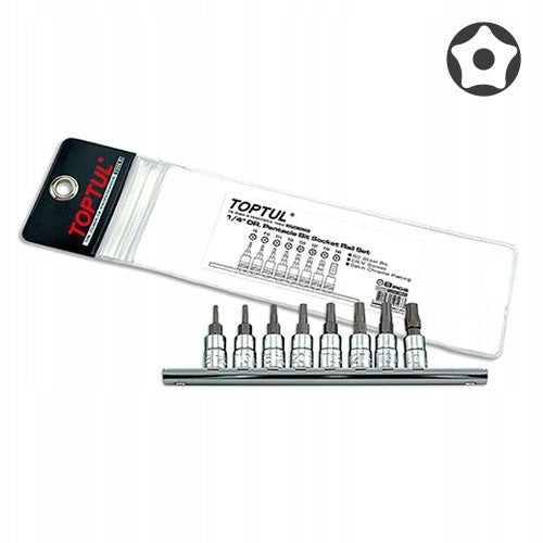 SET OF SOCKETS 1/4'' PIN BITS TORX PENTACLE T8-T40 5-ANGLE 8PCS TOPTUL