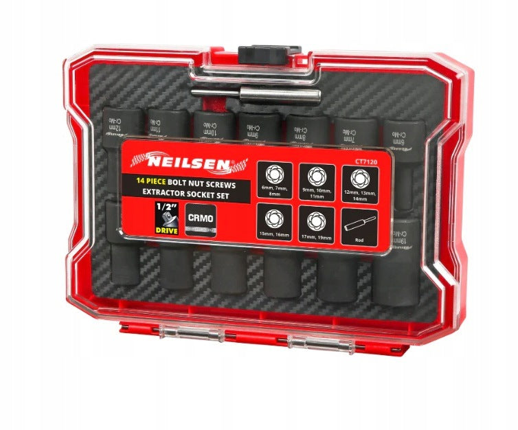 SET OF SOCKETS FOR REMOVING DAMAGED BOLTS AND NUTS 14 ELEMENTS