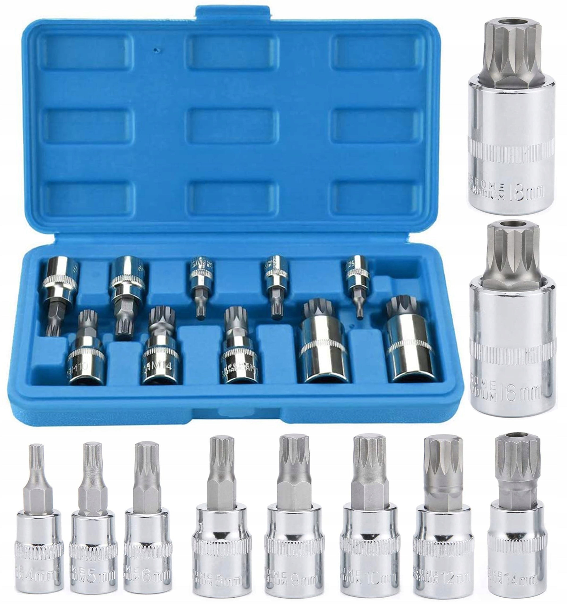 SET OF SOCKETS SPLINE 1/4" 3/8" 1/2" M4-M18 10 EL.
