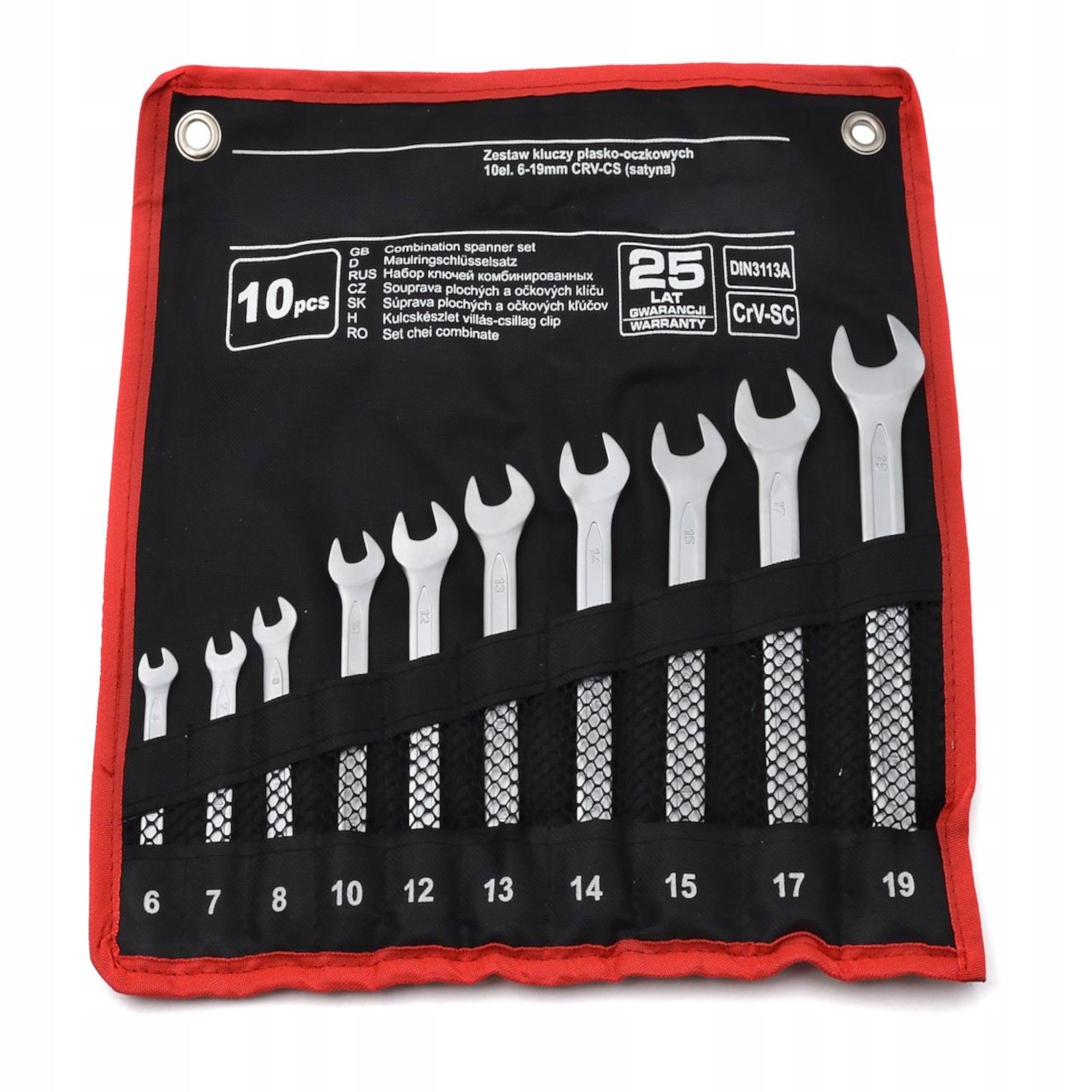 SET OF SPANNER WRENCHES 10 ELEMENTS 6-19mm CHROME VANADIUM STEEL EAN (GTIN) 5905191645601
