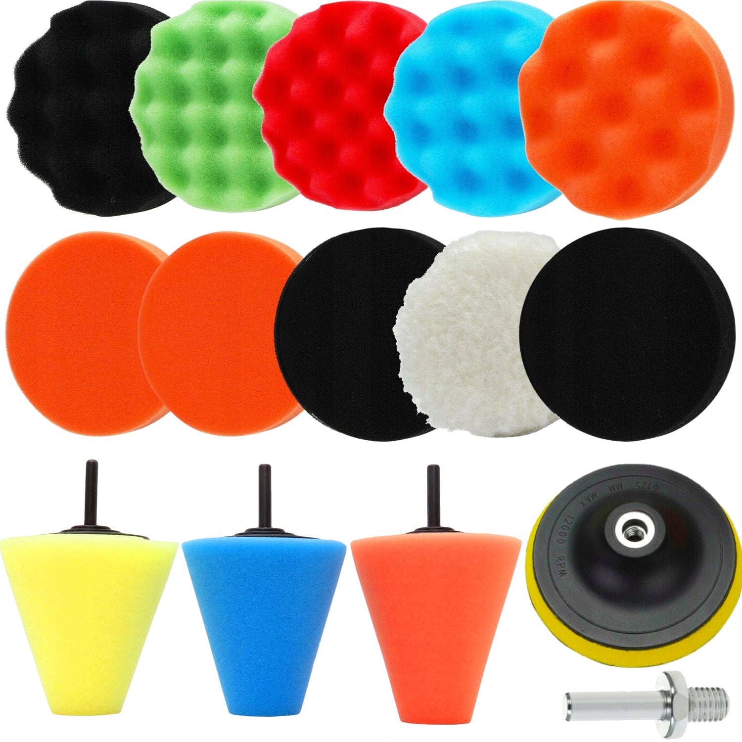 SET OF SPONGES POLISHING PADS FOR POLISHING VARNISH + CONES FOR RIMS Packaging status original