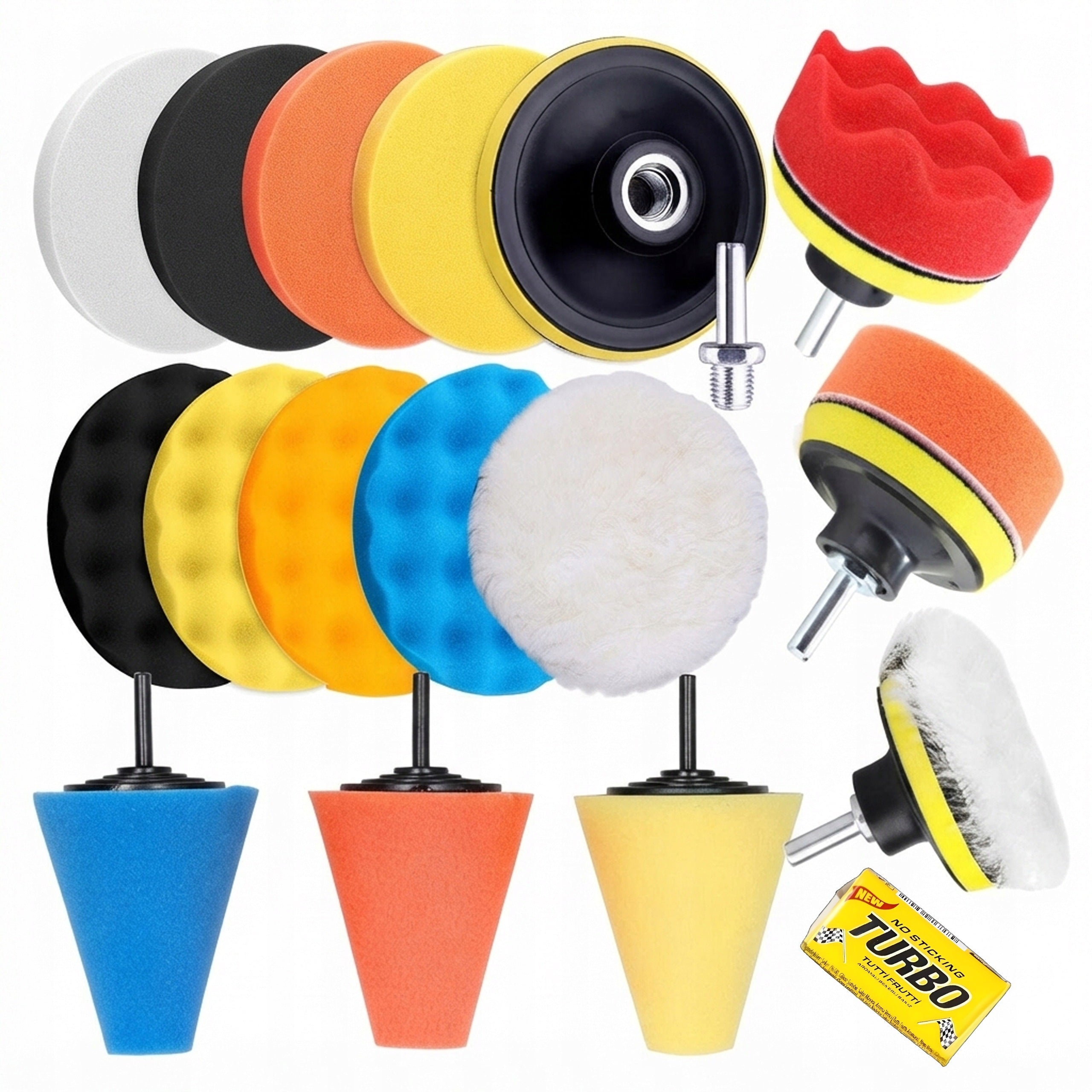 SET OF SPONGES POLISHING PADS FOR POLISHING VARNISH + CONES FOR RIMS