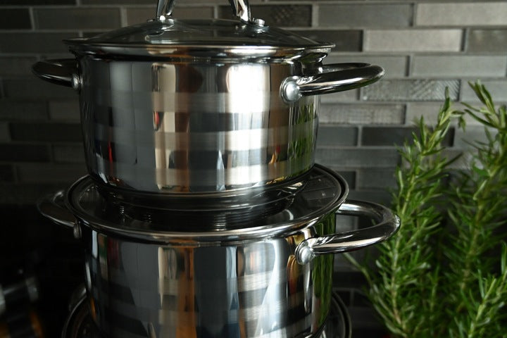 SET OF STAINLESS STEEL INDUCTION GAS POTS SET OF 12 ELE ZILNER Line Stal nierdzewna PREMIUM
