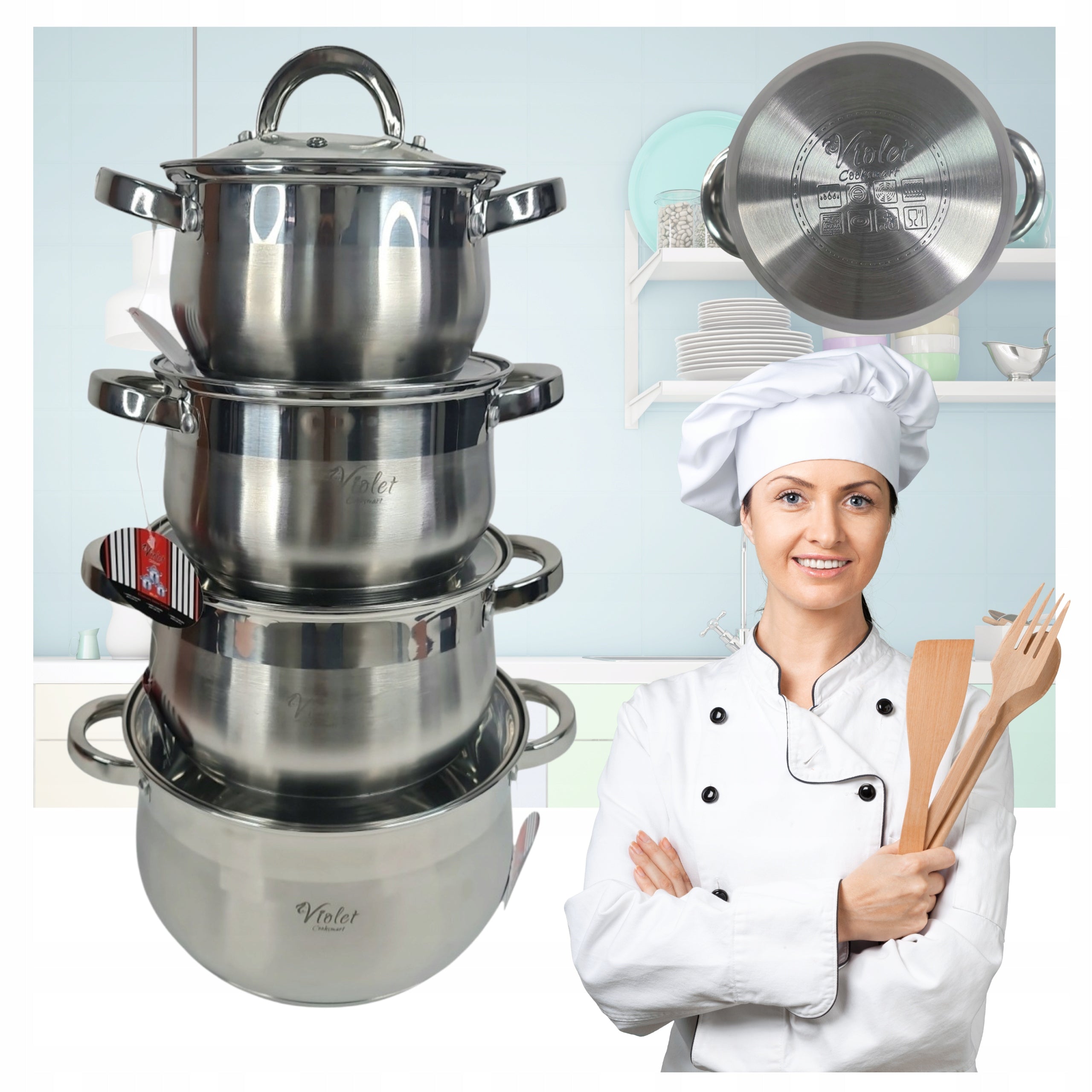 SET OF STEEL POTS Ø16/18/20/24CM SET OF STAINLESS STEEL INDUCTION