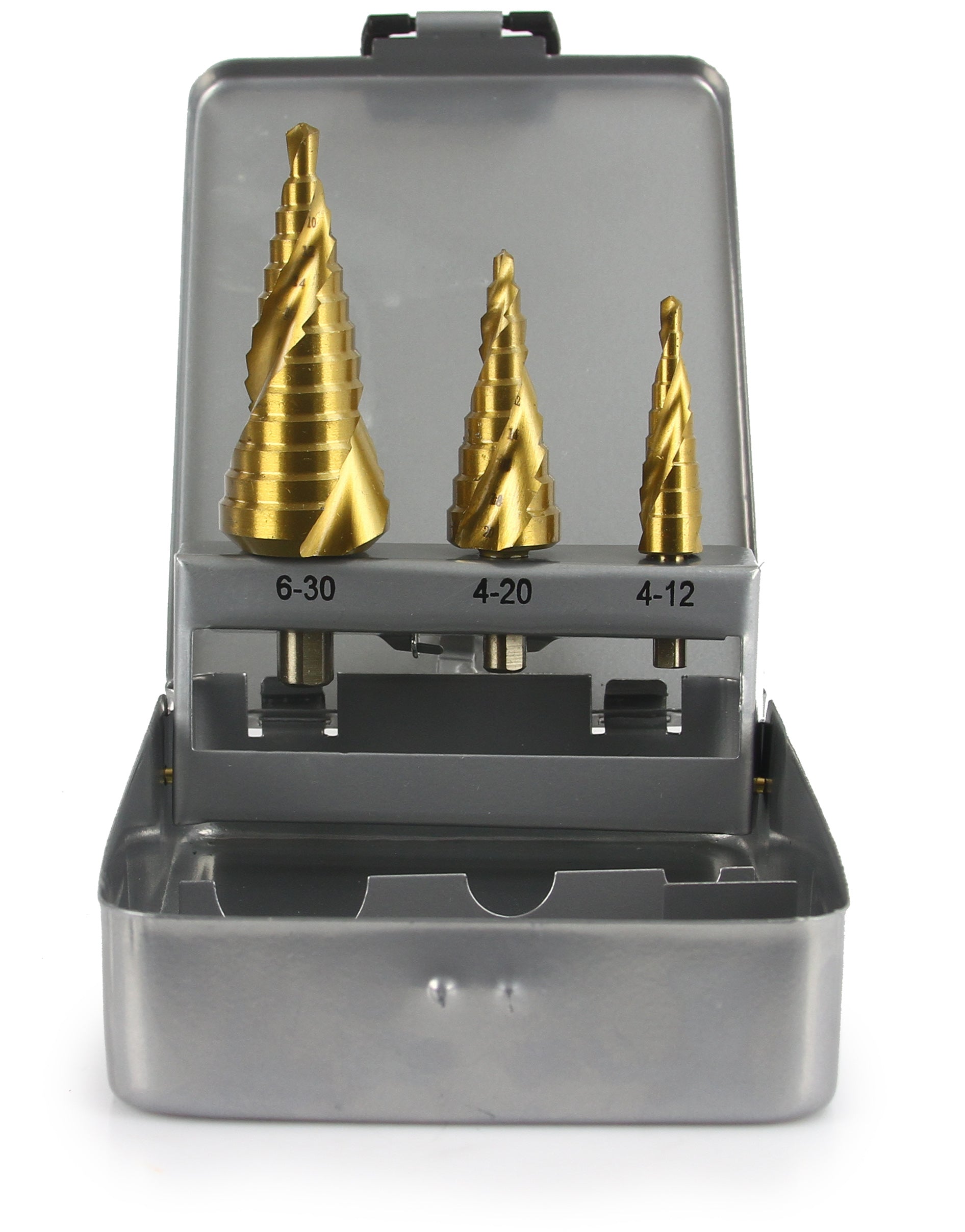 SET OF STEP CONICAL DRILL BITS FOR METAL WOOD PLASTIC 4-12/4-20/6-30 Packaging status original