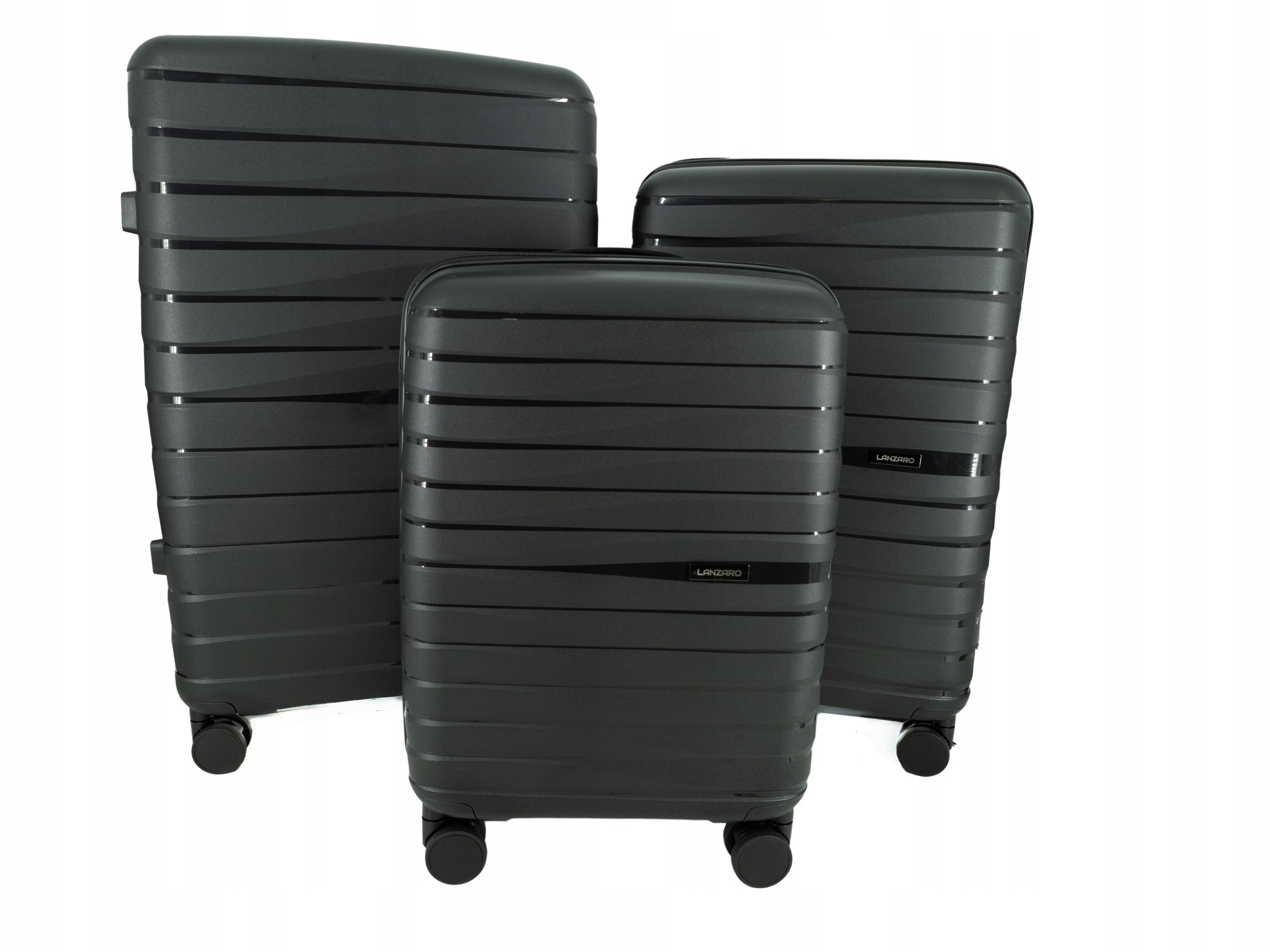 SET OF SUITCASES 3IN1 PP POLYPROPYLENE CABIN TSA LARGE MEDIUM LANZARO BLACK Packaging status original