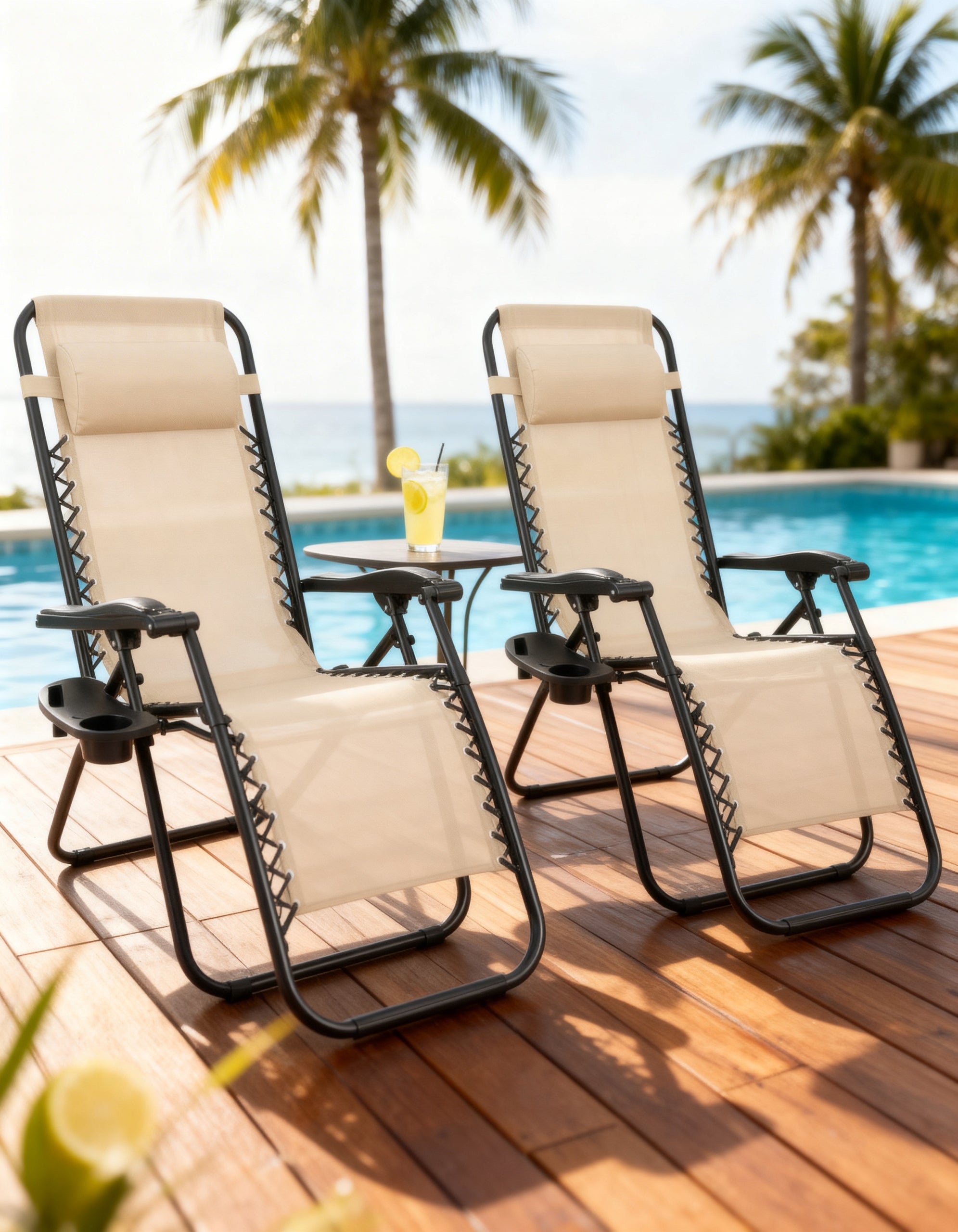 SET OF SUN LOUNGERS 2 X SUN LOUNGER TDC-2502 GARDEN FOLDING HANDLE BAG Color beige