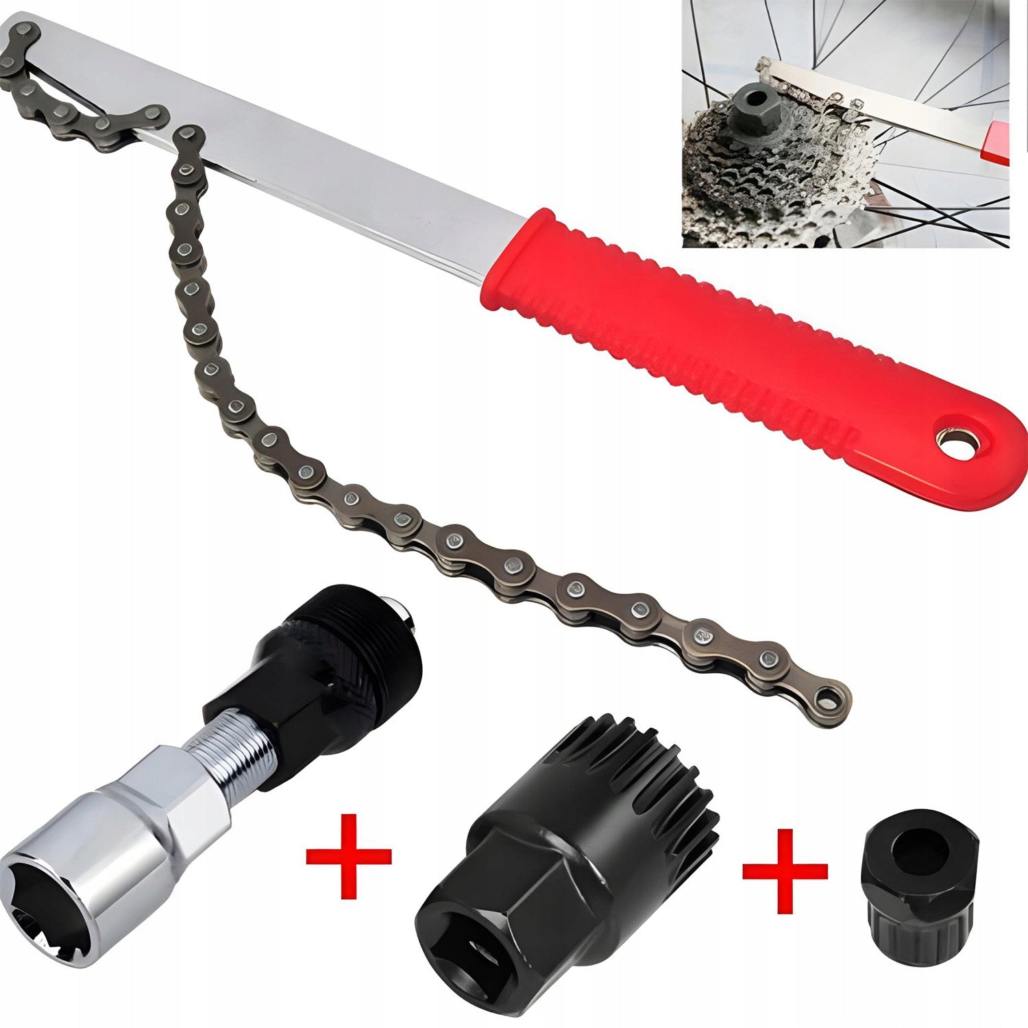 SET OF TOOLS FOR BICYCLES CRANKS CHAIN KEY FREEWHEEL SUPPORT 7el Number of pieces in the set 7