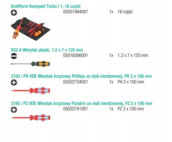 SET OF TOOLS FOR ELECTRICIANS 2GO E 1, 73CZ+BAG 05134025001 WERA Manufacturer code 050134025001