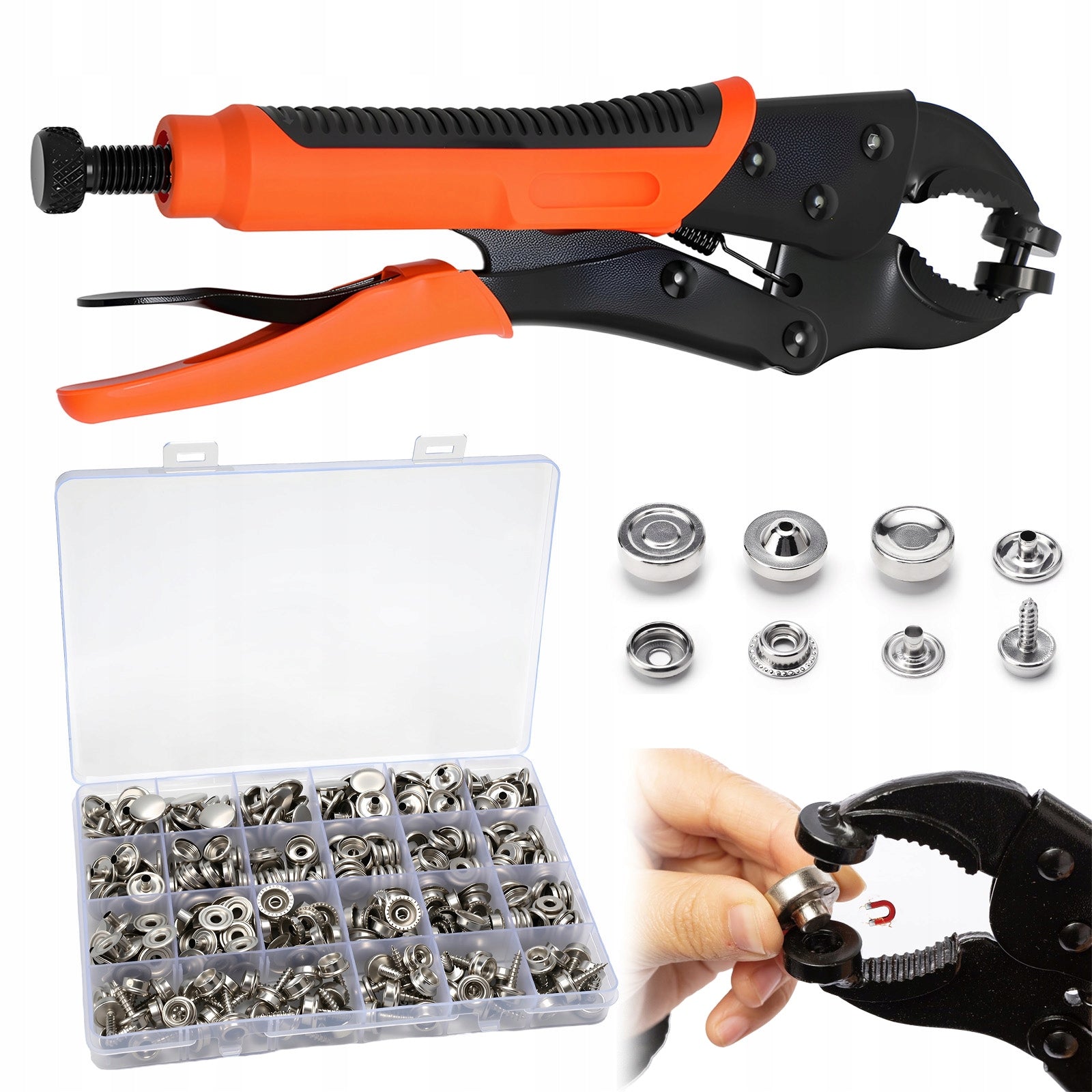 SET OF TOOLS FOR LATCHES AND BUTTONS – ADJUSTABLE SNAP PLIERS