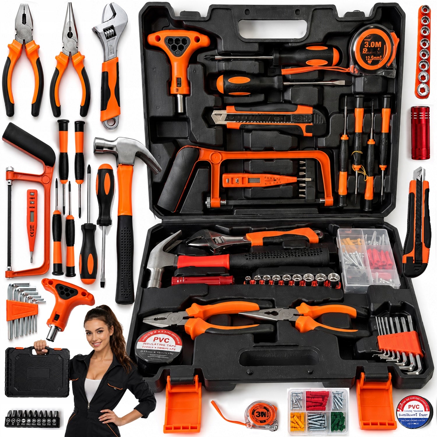 SET OF TOOLS KEYS TOOL CASE WRENCHES BITS PLIERS 109 EL. PRO