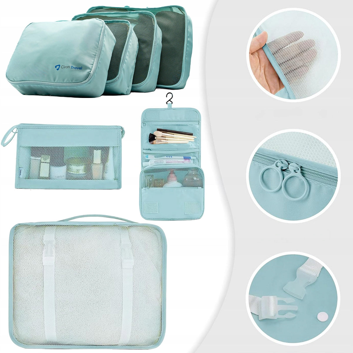 SET OF TRAVEL ORGANIZERS FOR BACKPACK SUITCASE 11 pcs BLUE CIRON Brand no brand