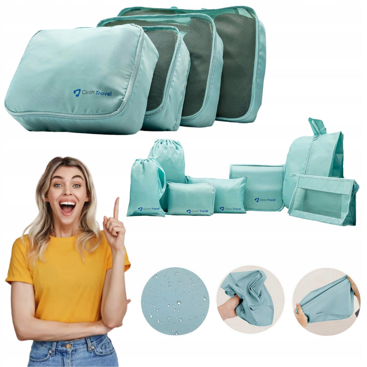 SET OF TRAVEL ORGANIZERS FOR BACKPACK SUITCASE 11 pcs BLUE CIRON