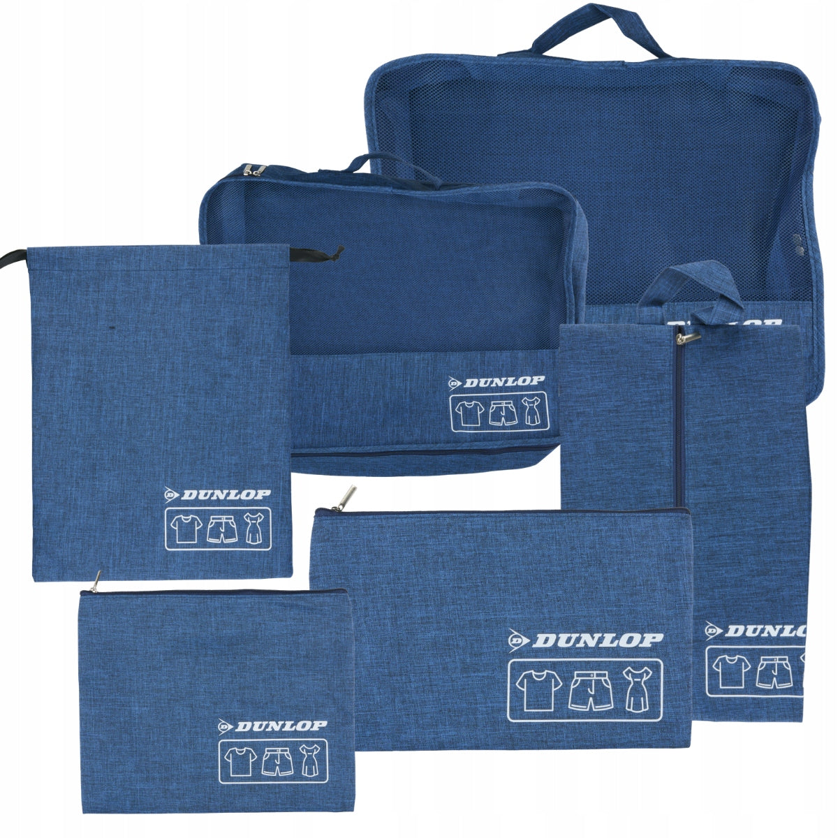 SET OF TRAVEL ORGANIZERS backpack suitcase 6 elements Blue DUNLOP