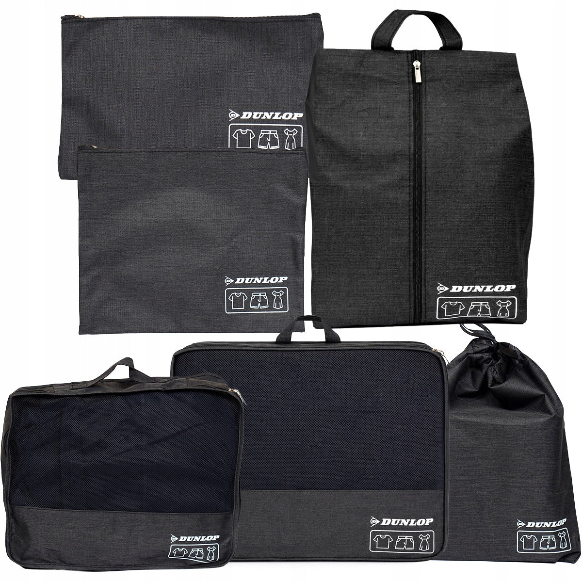 SET OF TRAVEL ORGANIZERS for backpack suitcase 6 elements Black DUNLOP