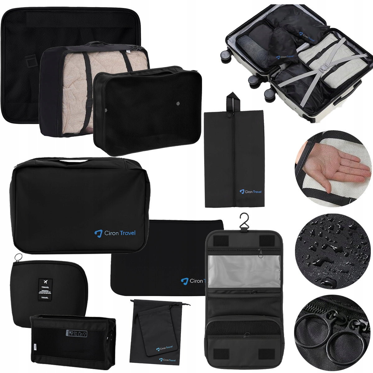 SET OF TRAVEL ORGANIZERS lightweight backpack suitcases 11 el. CIRON TRAVEL