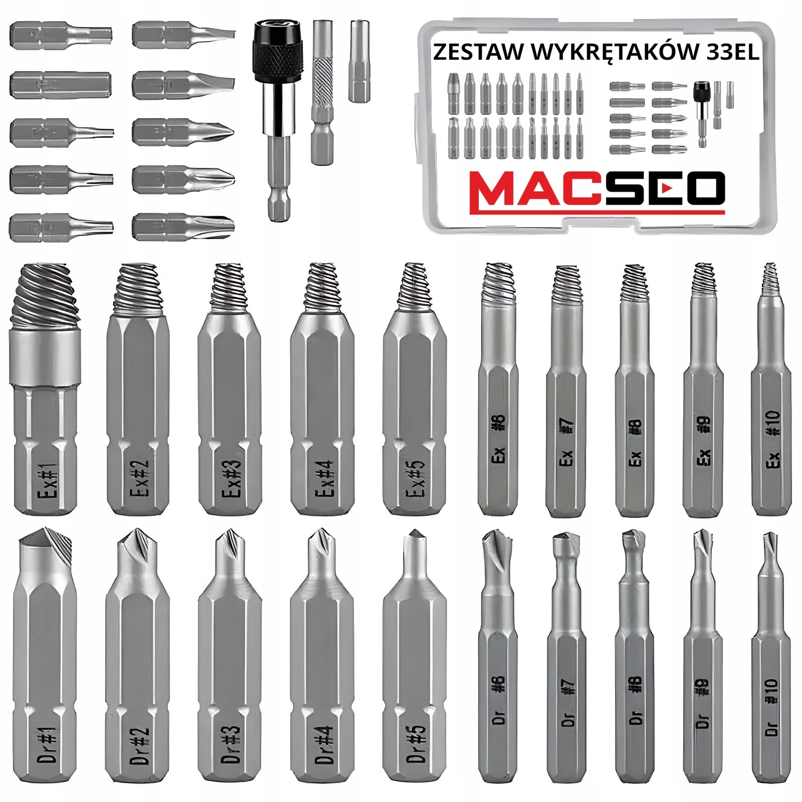 SET OF TWISTERS FOR BROKEN SCREWS ROLLED BITS 33PCS MACSEO