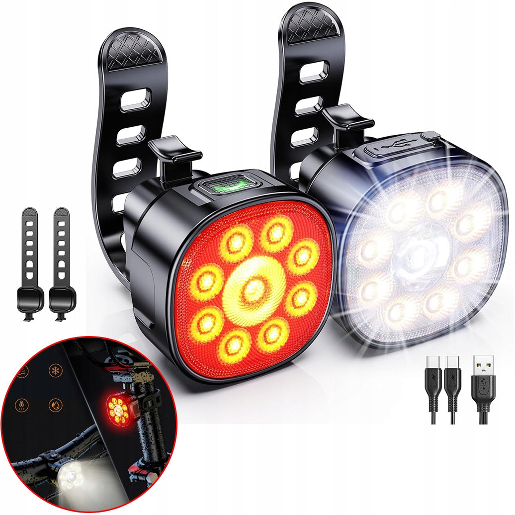 SET OF USB-C BICYCLE LIGHTS FAST CHARGING 1100MAH AND 350MAH STRONG