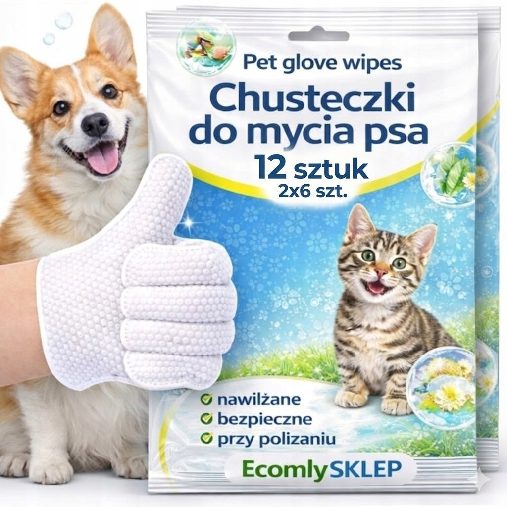 SET OF WET CAT DOG WASH GLOVES 12 PCS 2x6 HAIR CLEANING