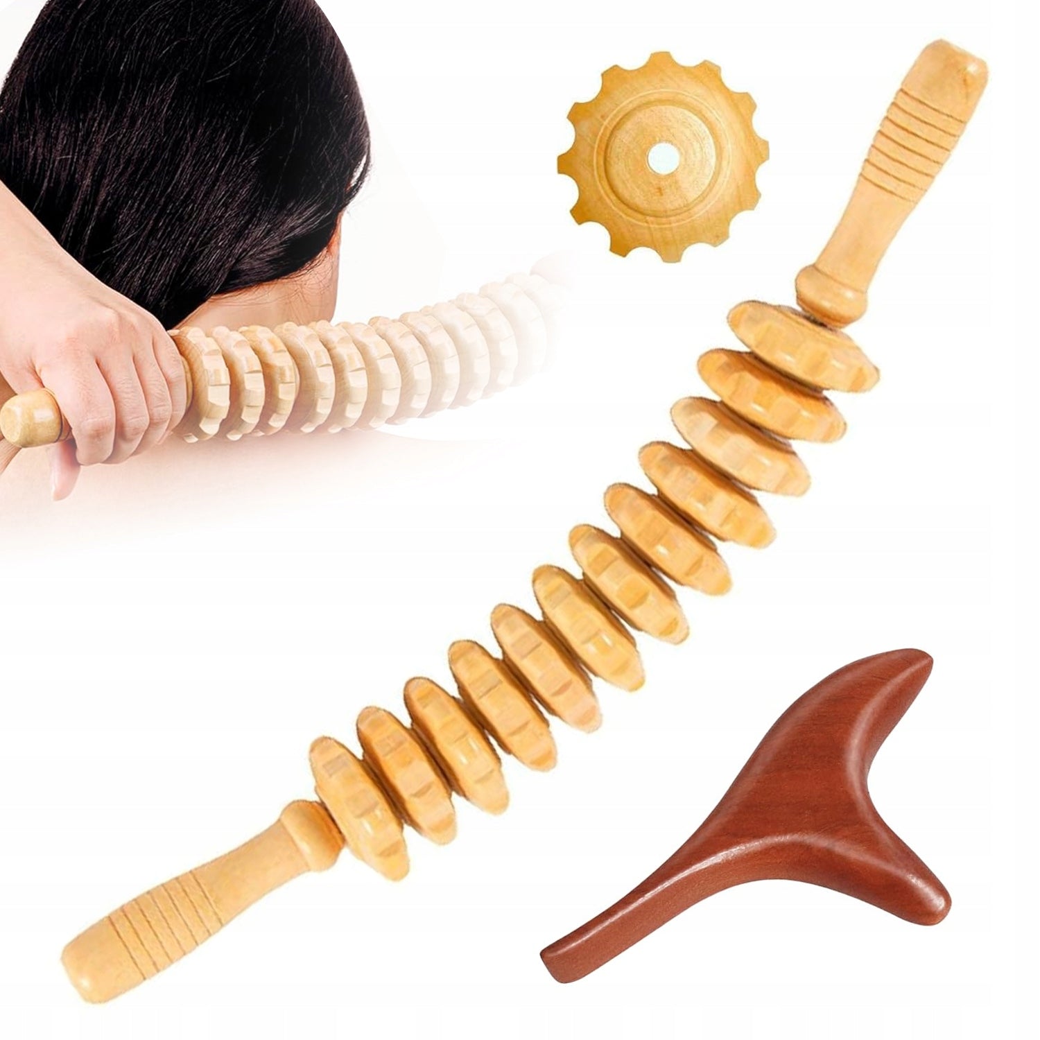 SET OF WOODEN MASSAGE TOOLS TO RELAX THE MUSCLES OF THE WHOLE BODY