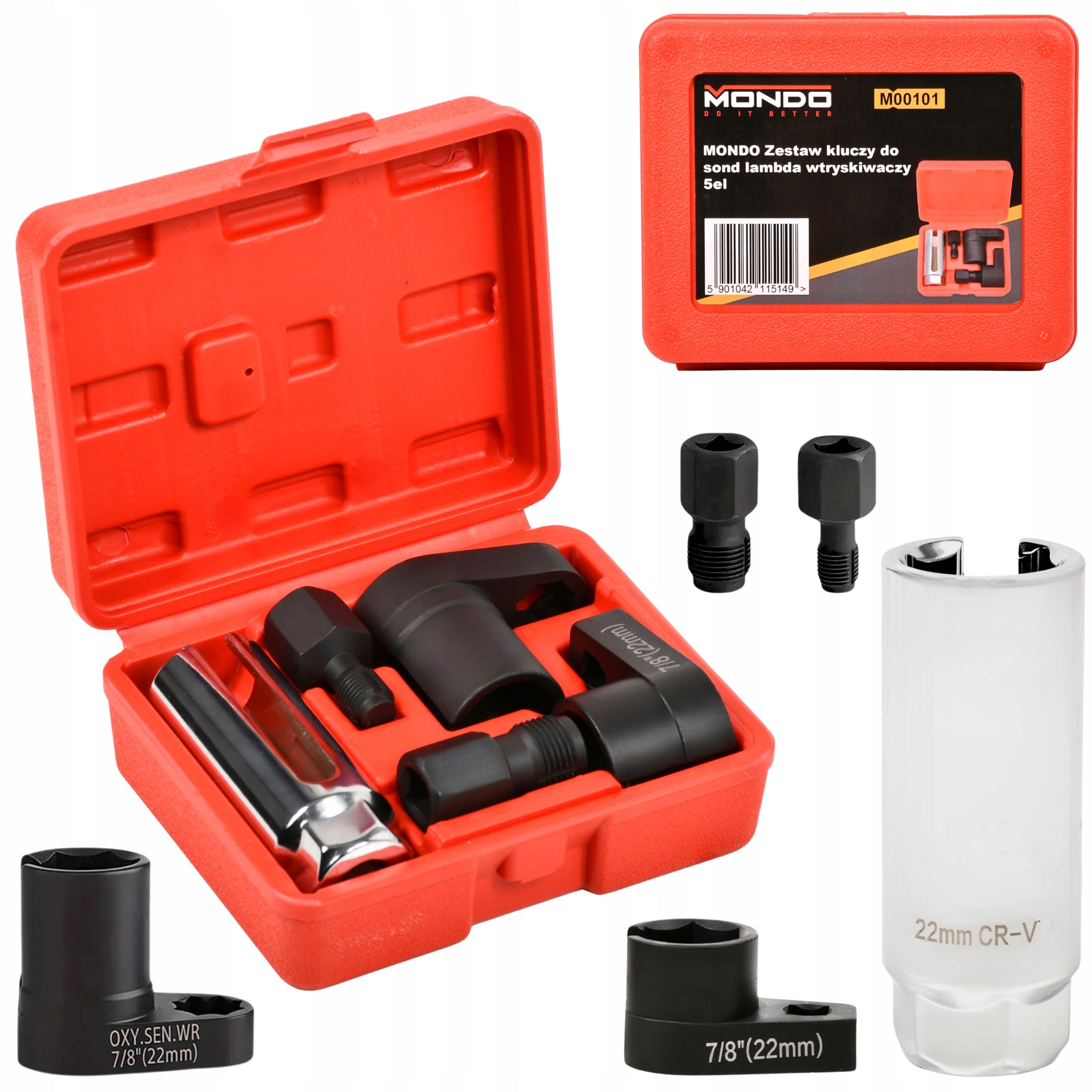 SET OF WRENCH SOCKETS FOR LAMBDA PROBE SENSORS AND CAP INJECTORS 5PCS