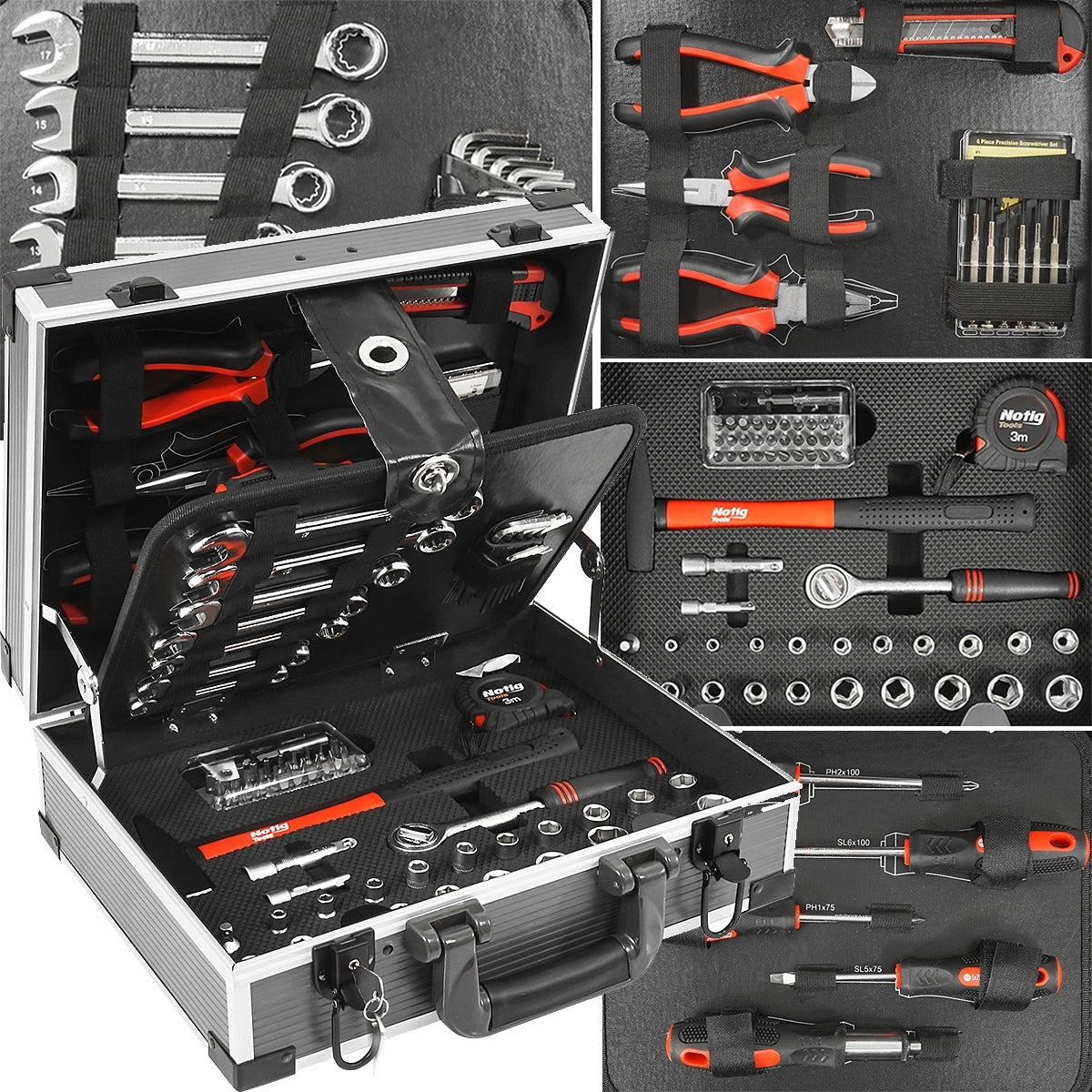 SET OF WRENCH TOOLS 90 EL TOOL CASE WRENCHES SCREWDRIVERS Manufacturer code N4803