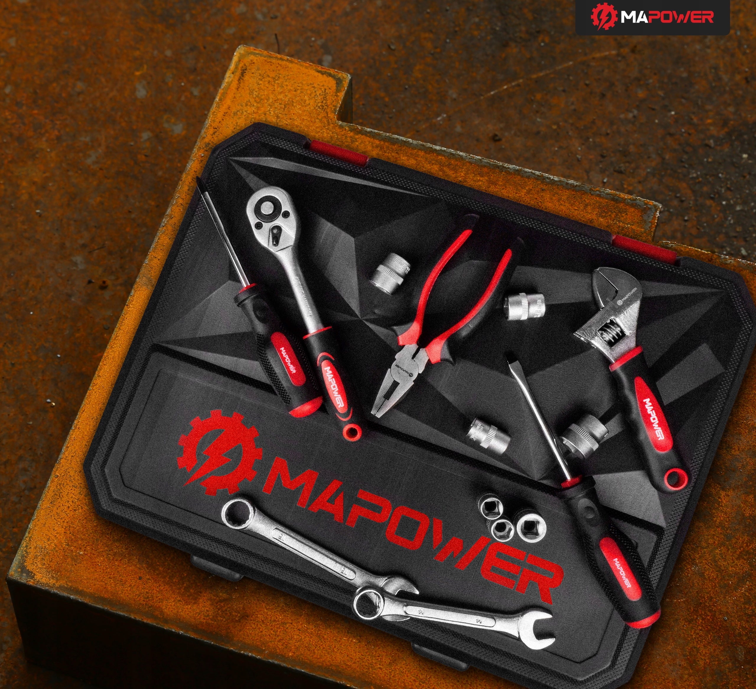 SET OF WRENCH TOOLS TOOL CASE CRV CAPS BITS 168 ELE MAPOWER Brand MAPOWER