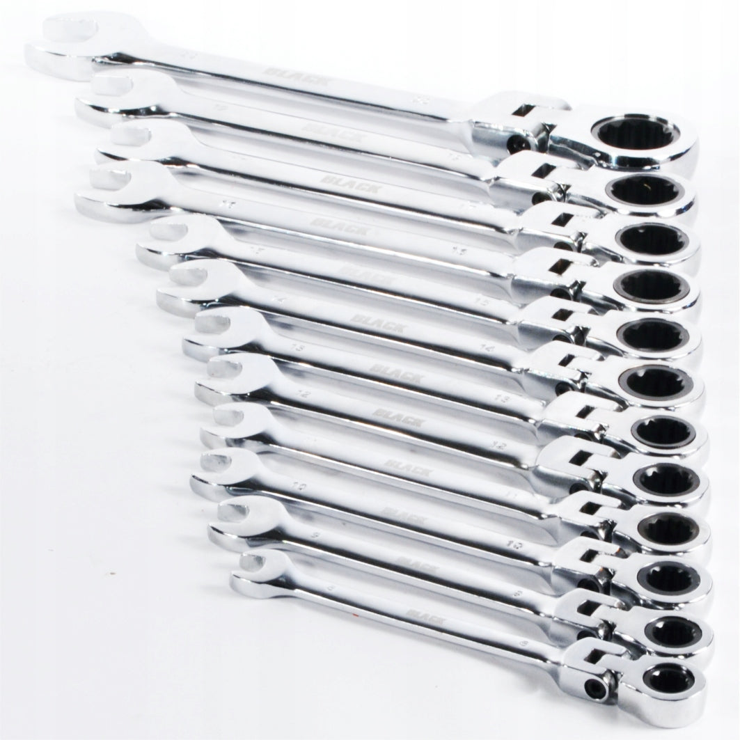 SET OF WRENCHES FLAT EYE RATCHET BROKEN 8-19mm BLACK 12 EL SUITCASE Brand Black