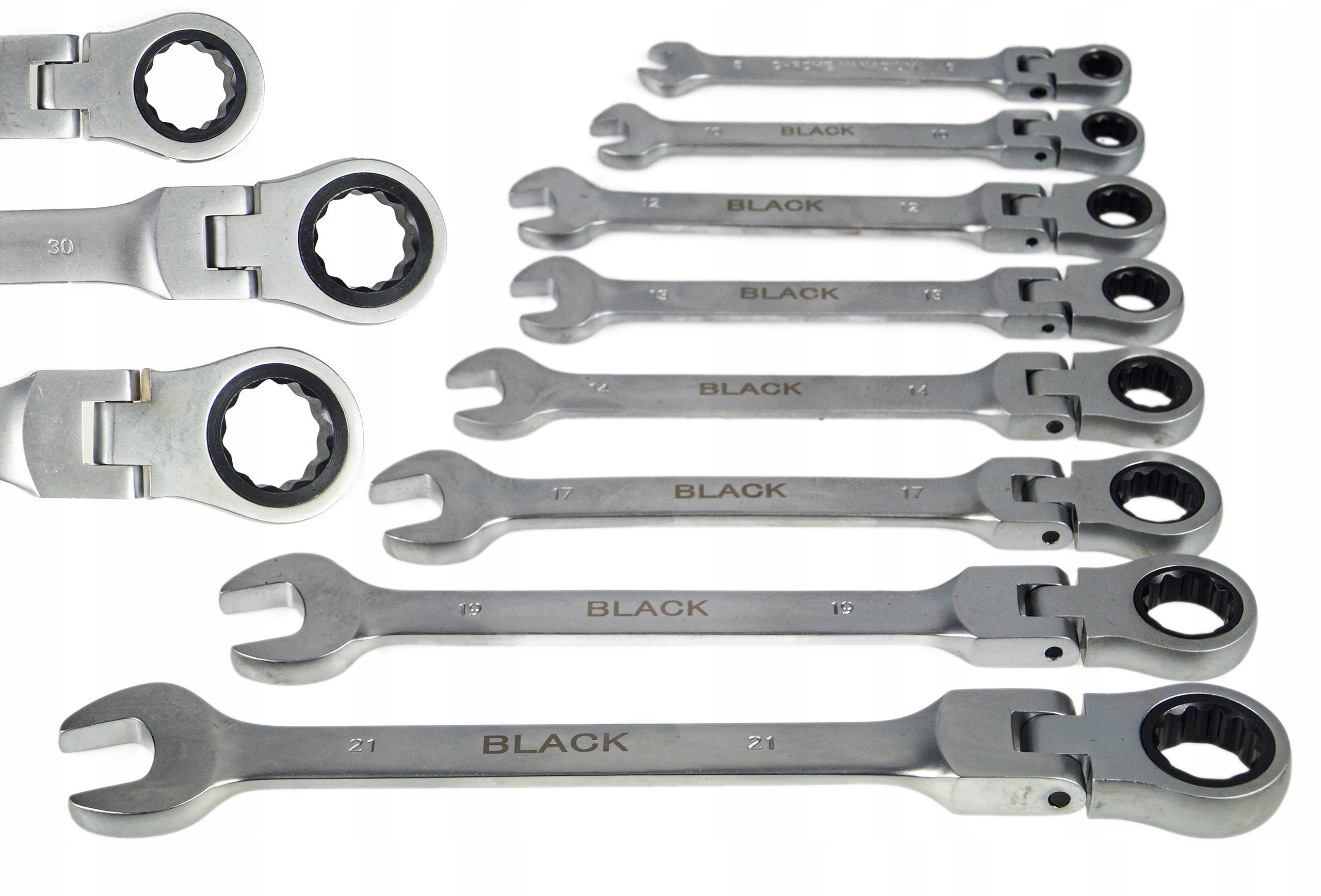 SET OF WRENCHES FLAT EYE RATCHET BROKEN 8-32mm BLACK 13 ELEMENTS Brand Black