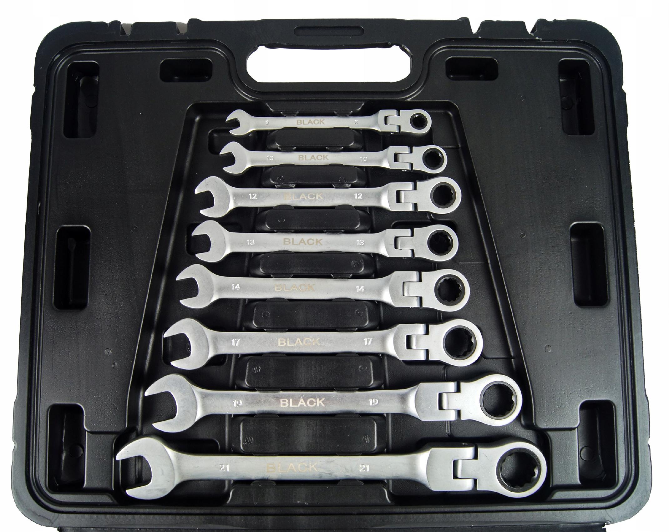 SET OF WRENCHES FLAT EYE RATCHET BROKEN 8-32mm BLACK 13 ELEMENTS Key type combination