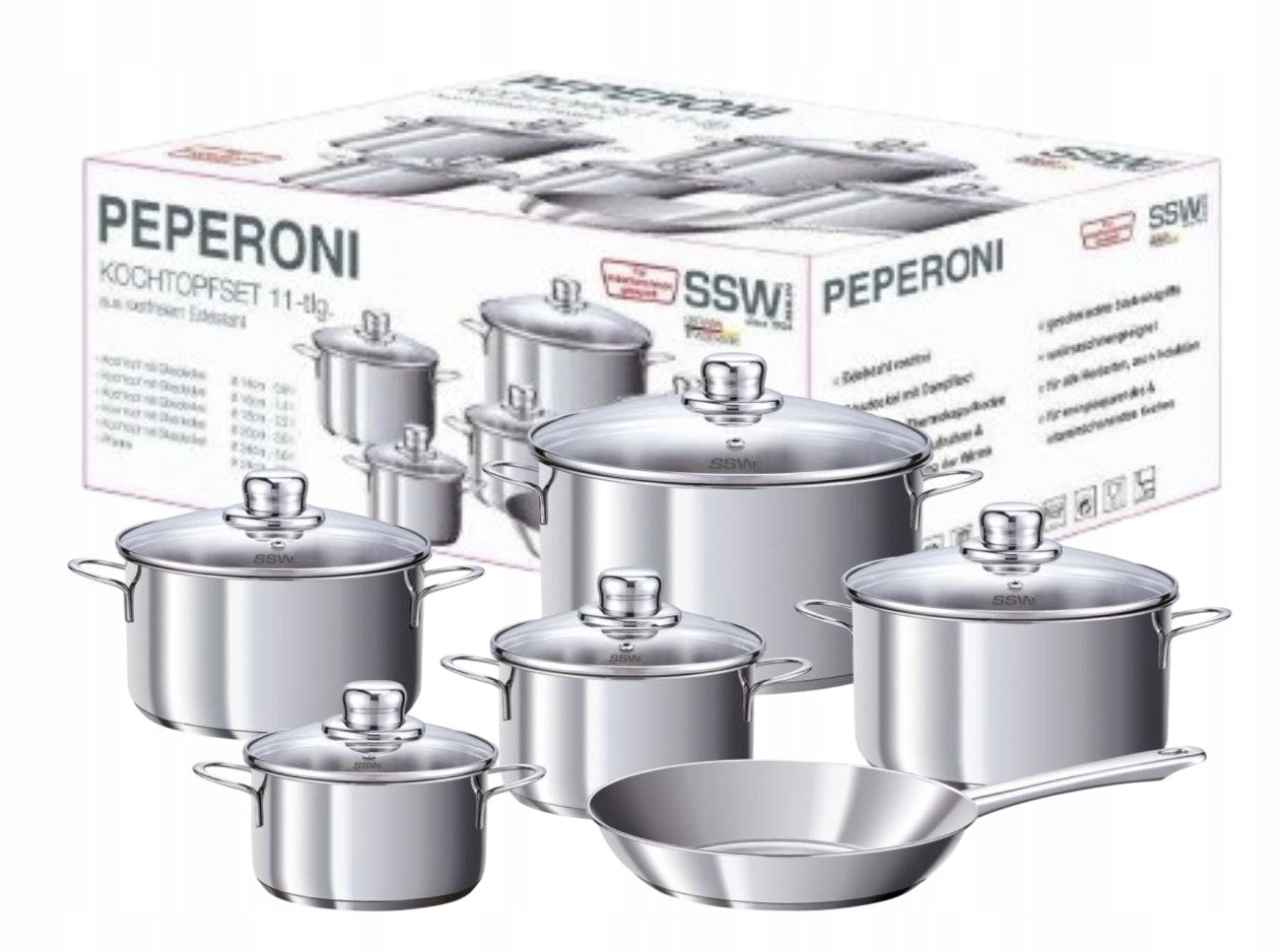 SET OF stainless steel POTS with lids 11el SSW PEPERONI FOR GAS INDUCTION
