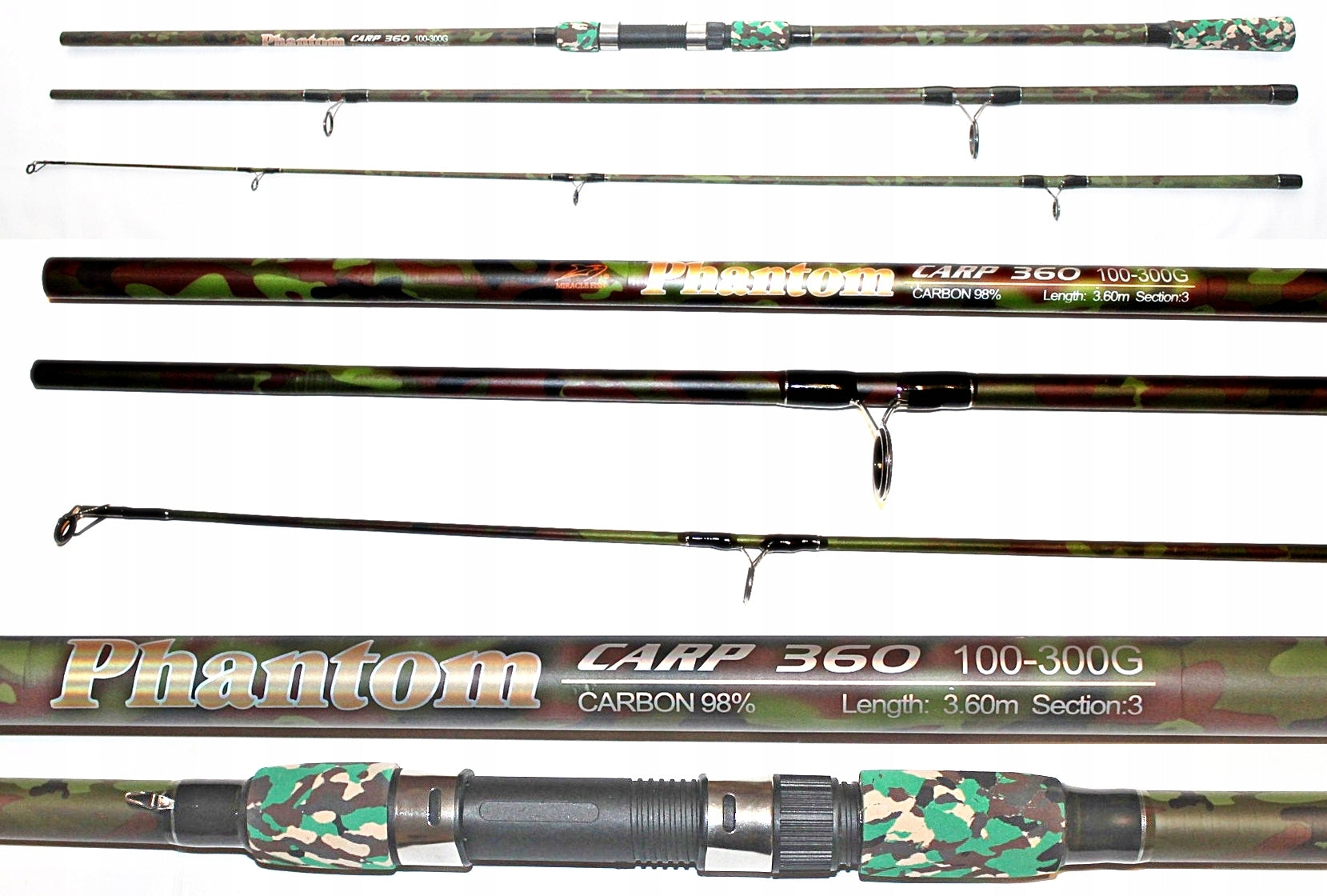 SET PHANTOM CARP 360cm 100-300gr.+ REEL KH 4000 10 BEARINGS + EQUIPMENT Packaging status original
