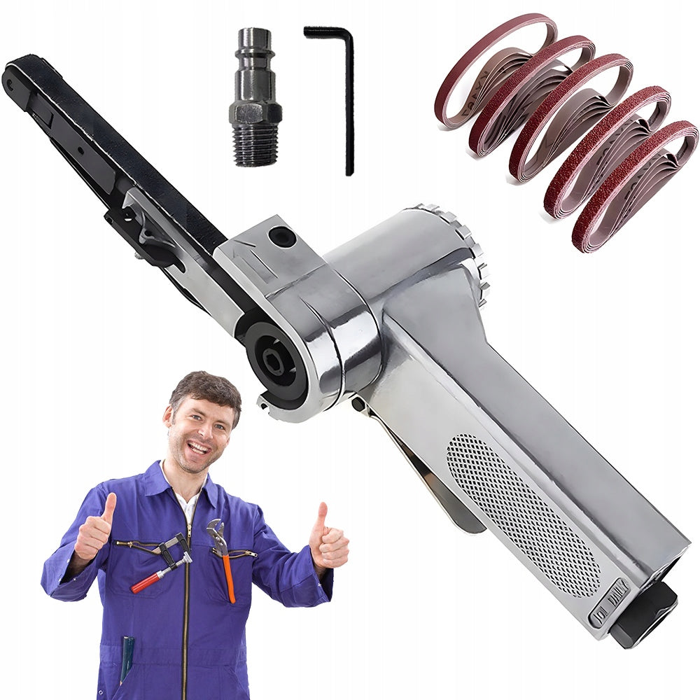 SET PNEUMATIC BELT SANDER TWENTY-FIVE ABRASIVE BELTS
